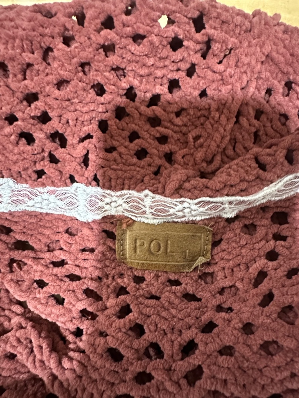 POL Crochet Hooded Open Cardigan in Dusty Rose - Picture 2 of 5